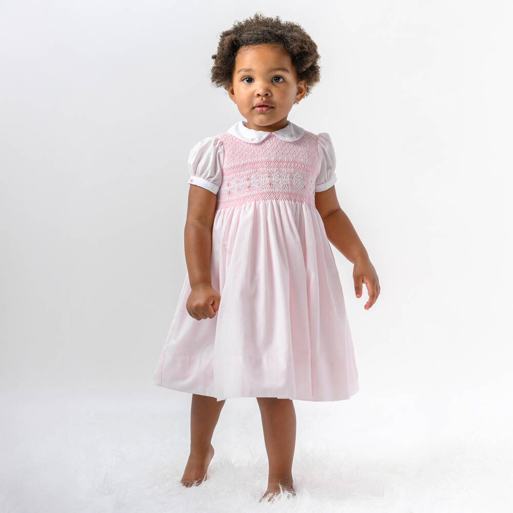 Sarah Louise-Girls Pink Cotton Hand-Smocked Dress | Childrensalon Outlet