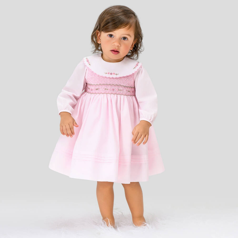 Sarah Louise-Girls Pink Cotton Hand-Smocked Dress | Childrensalon Outlet