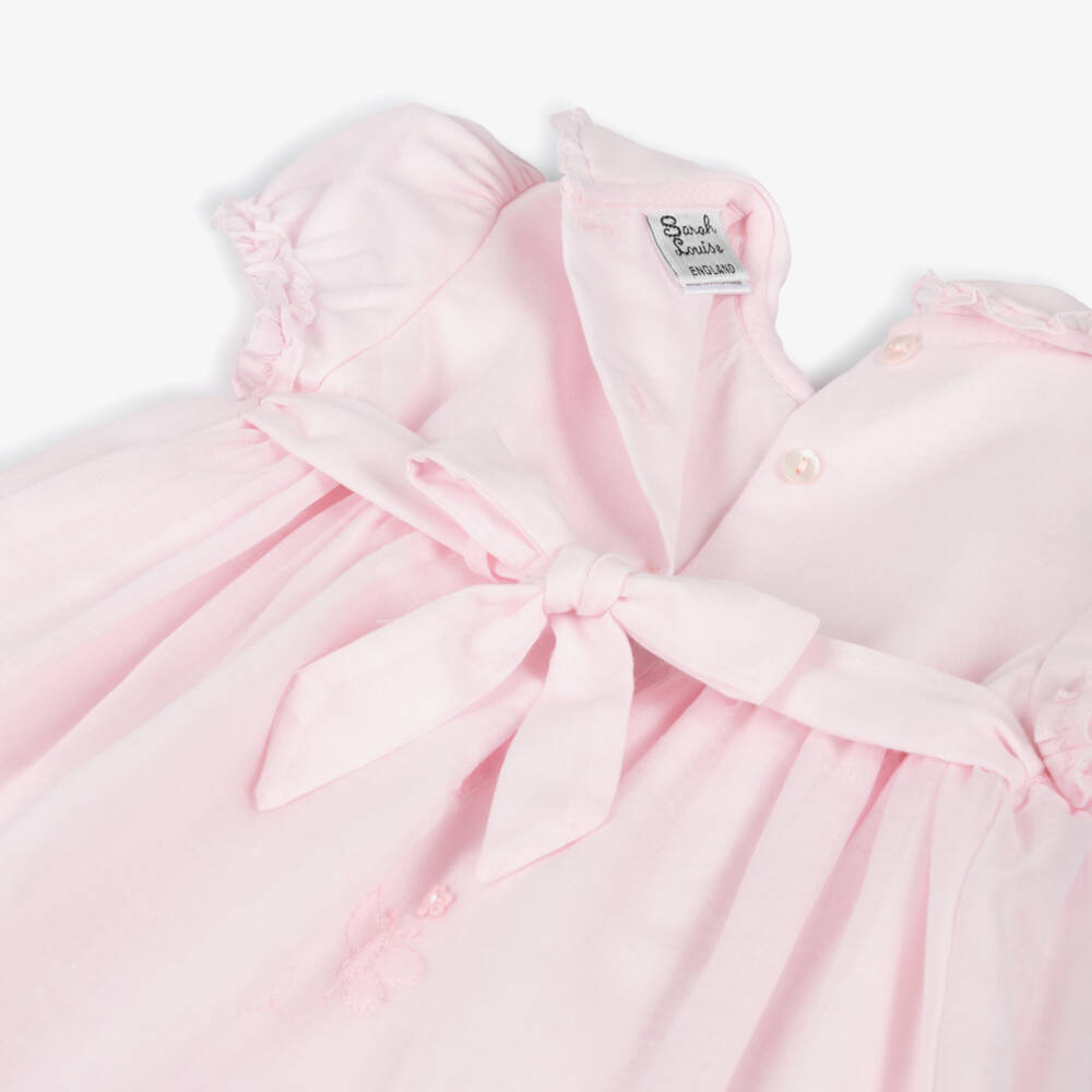 Sarah Louise-Girls Pink Cotton Hand-Smocked & Embroidered Dress | Childrensalon Outlet