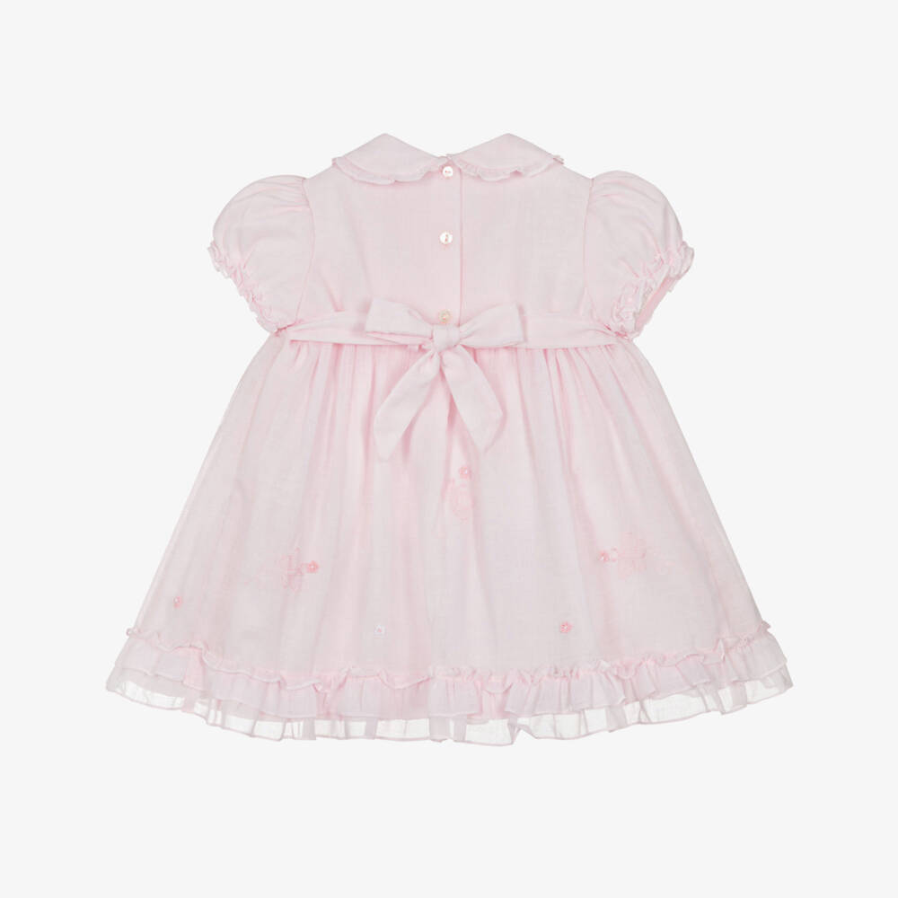 Sarah Louise-Girls Pink Cotton Hand-Smocked & Embroidered Dress | Childrensalon Outlet