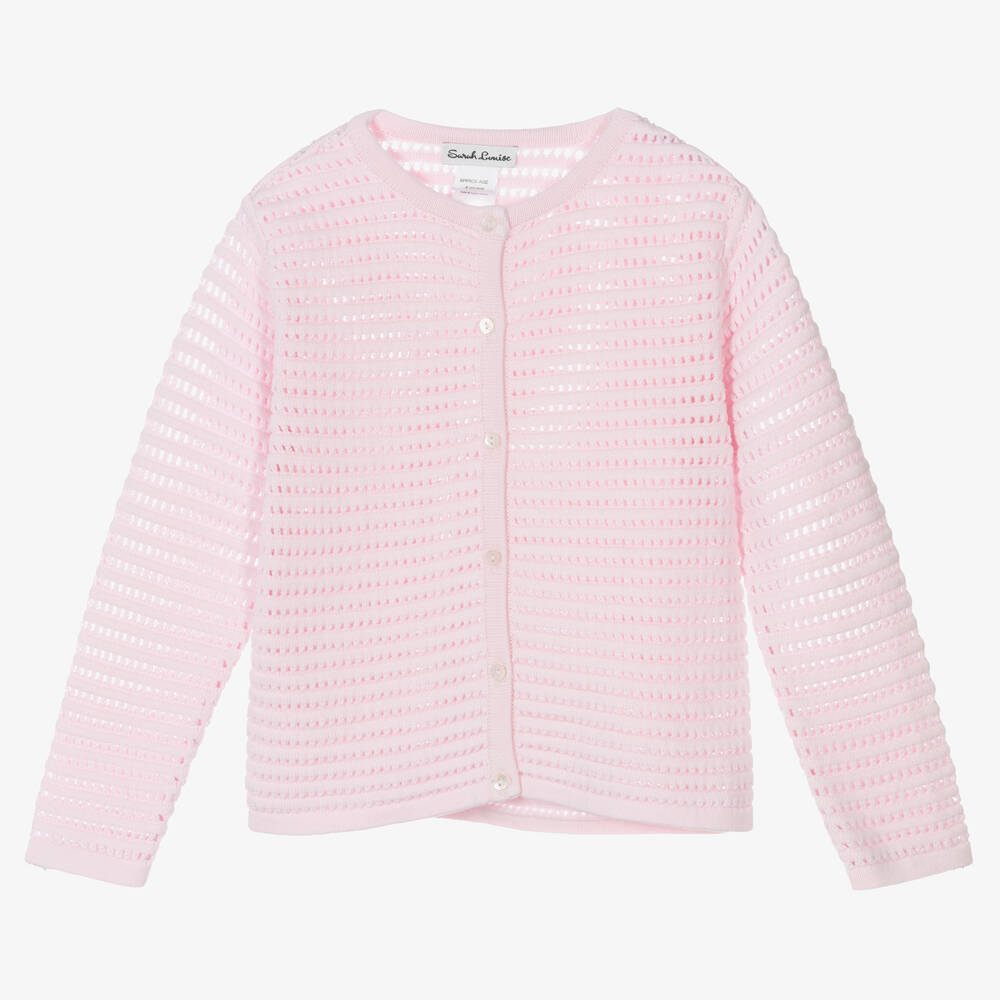 Sarah Louise - Girls Pink Cotton Knit Cardigan | Childrensalon
