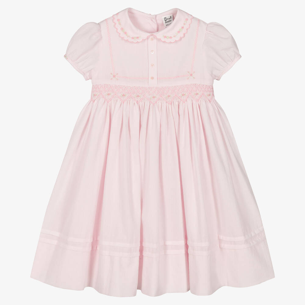 Sarah Louise - Girls Pink Cotton Smocked Dress | Childrensalon