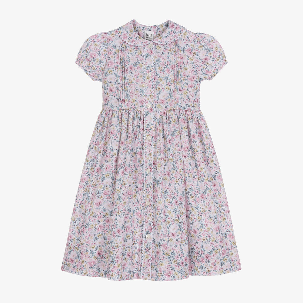 Sarah Louise - Girls Pink Floral Cotton Dress | Childrensalon