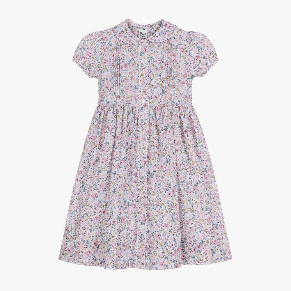 Sarah Louise Girls Pink Floral Cotton Dress Childrensalon Outlet