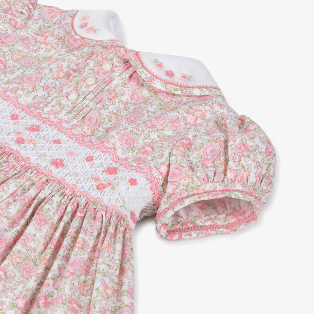 Sarah Louise-Girls Pink Floral Cotton Hand-Smocked Dress | Childrensalon Outlet