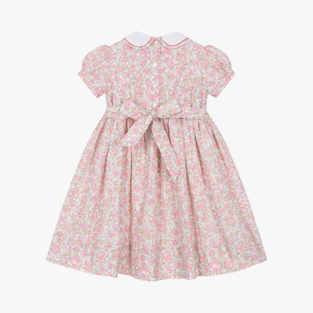 Sarah Louise-Girls Pink Floral Cotton Hand-Smocked Dress | Childrensalon Outlet