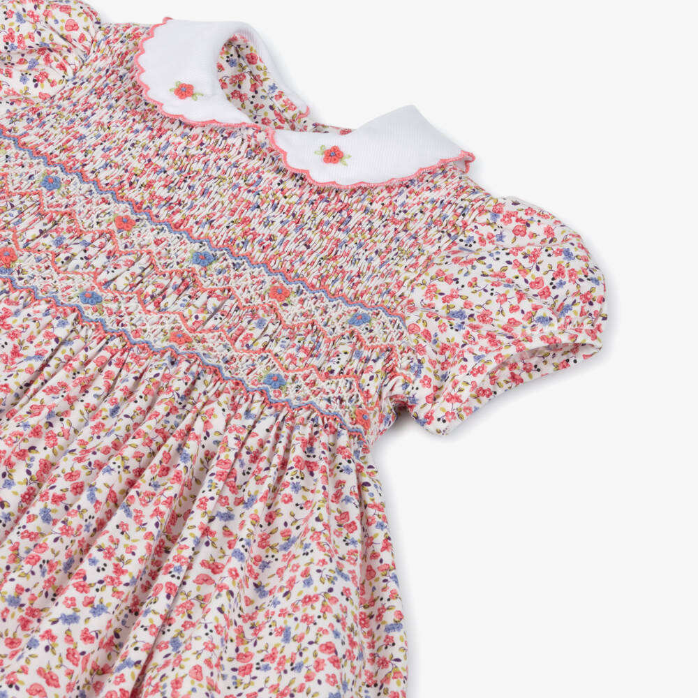 Sarah Louise-Girls Pink Floral Cotton Smocked Dress | Childrensalon Outlet