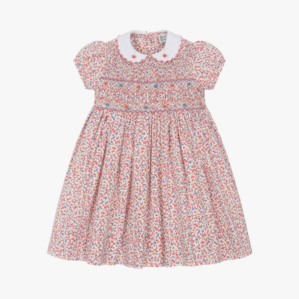 Sarah Louise-Girls Pink Floral Cotton Smocked Dress | Childrensalon Outlet