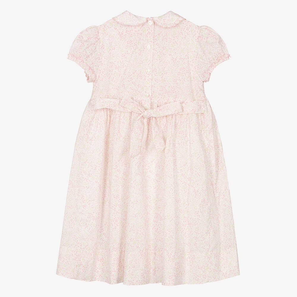 Sarah Louise-Girls Pink Floral Hand-Smocked Cotton Dress | Childrensalon Outlet
