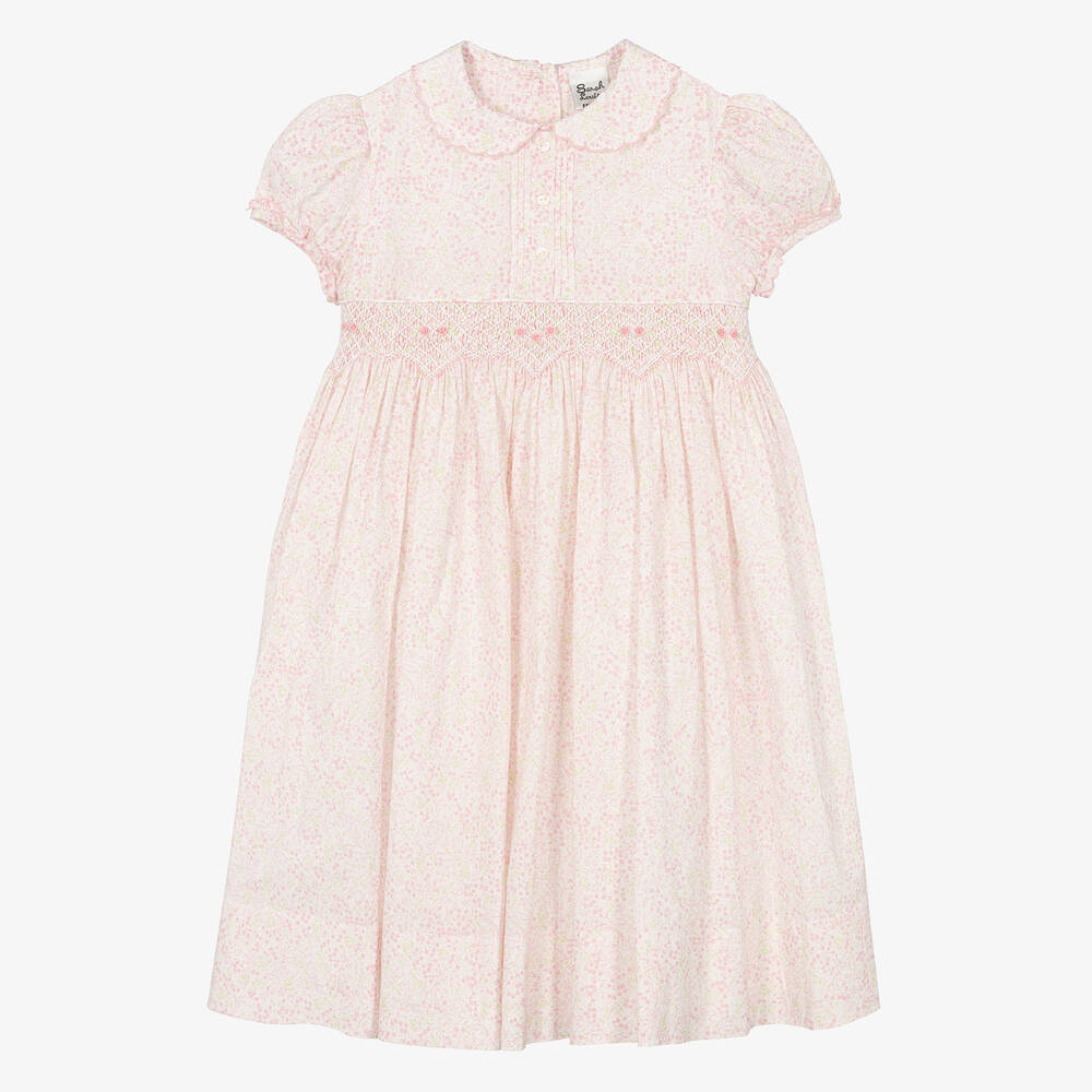 Sarah Louise - Handgesmoktes Blumenkleid in Rosa | Childrensalon