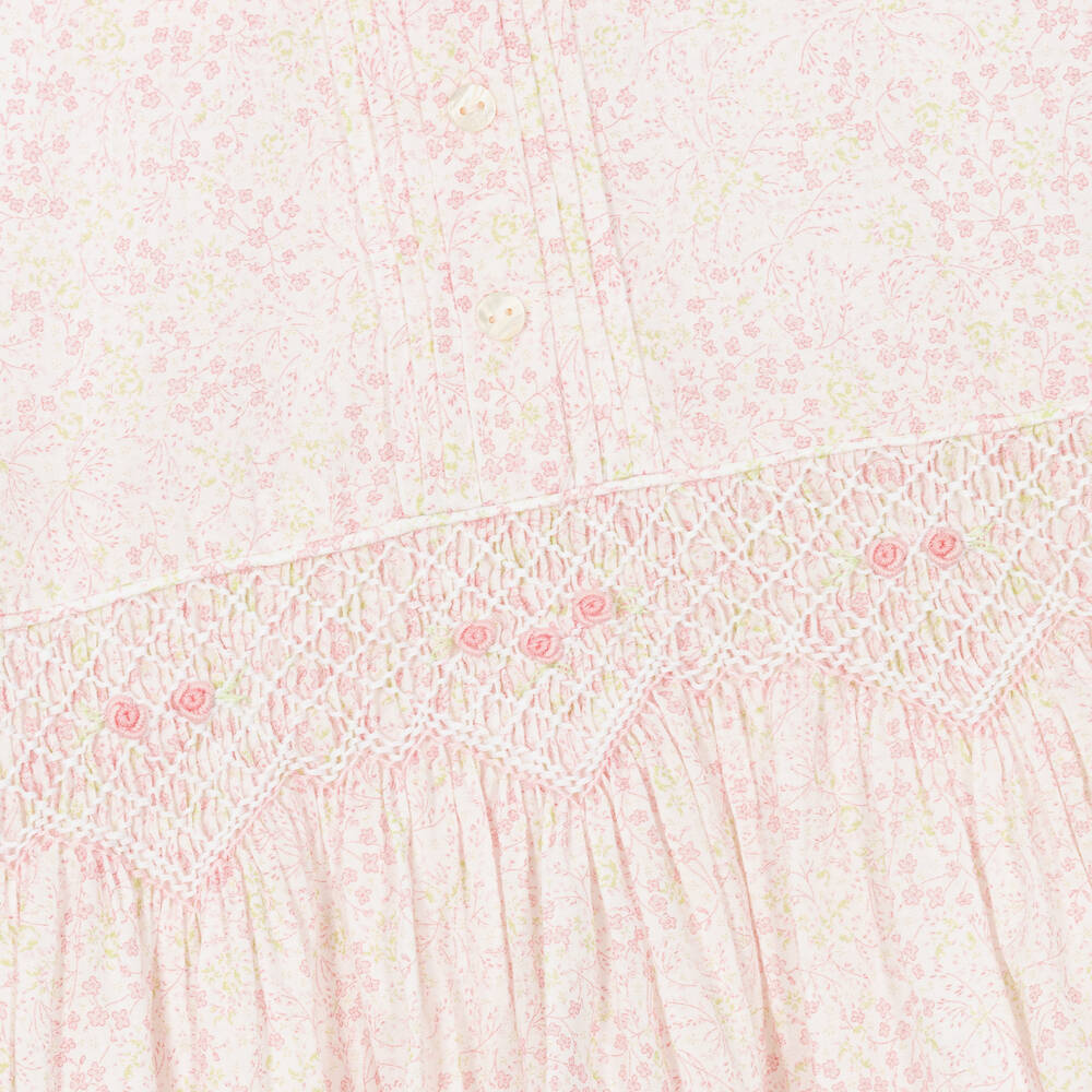 Sarah Louise-Girls Pink Floral Hand-Smocked Cotton Dress | Childrensalon Outlet