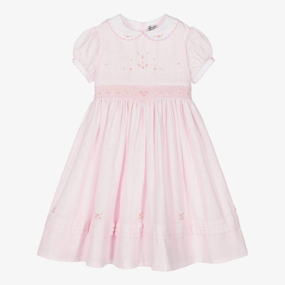 Sarah Louise - Girls Pink Floral Hand-Smocked Dress | Childrensalon