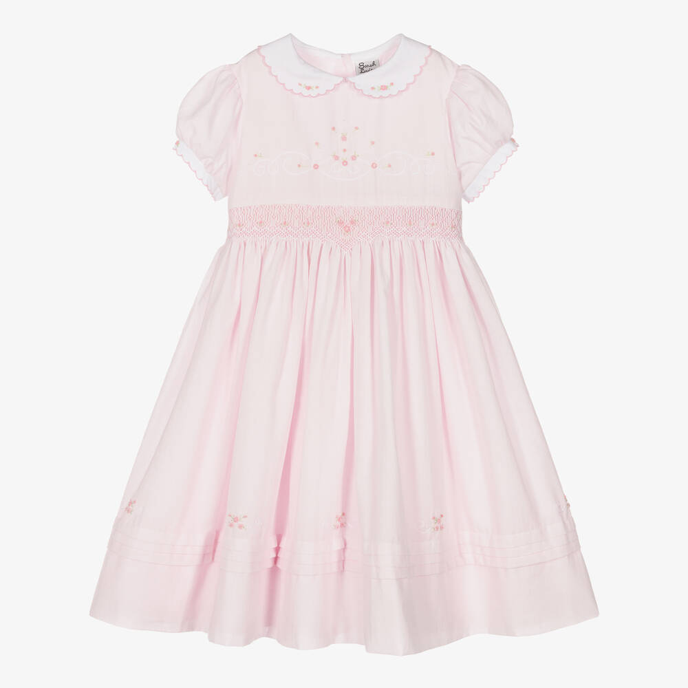 Sarah Louise - Robe rose smockée à fleurs fille | Childrensalon