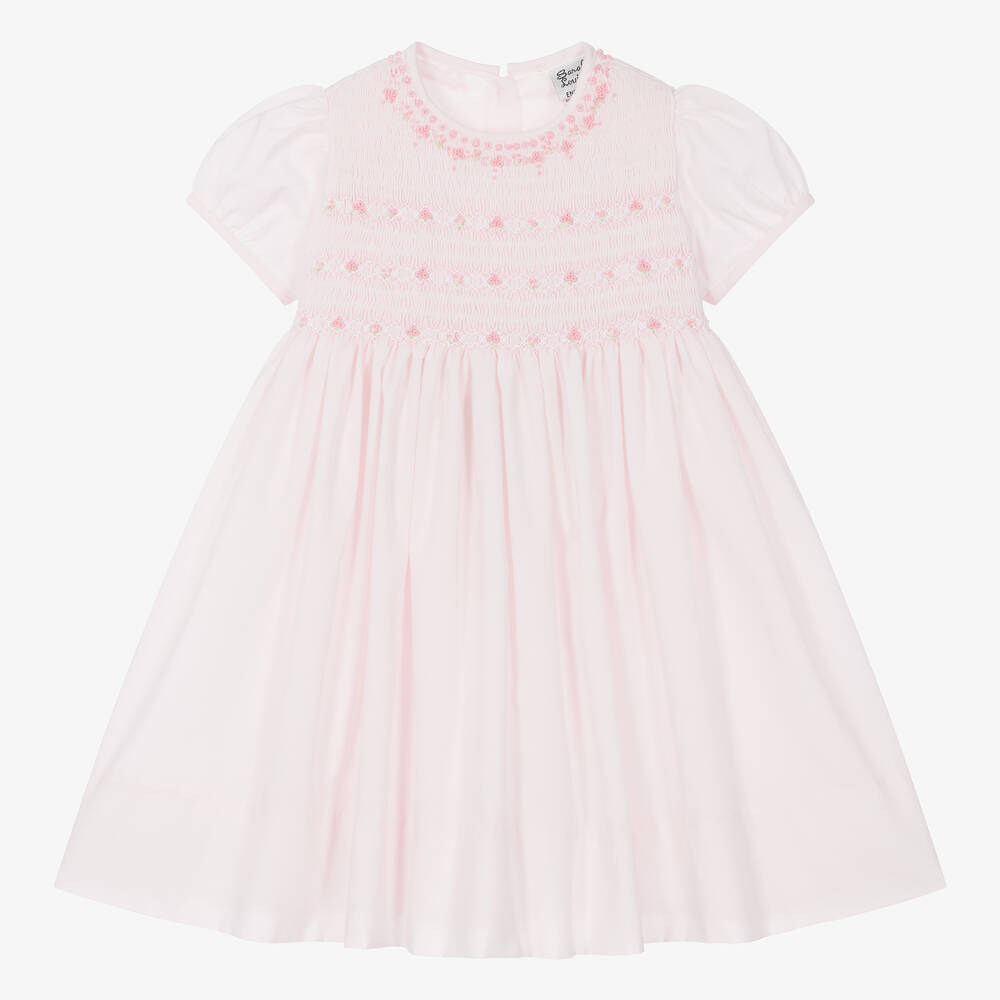 Sarah Louise-Girls Pink Hand-Smocked Cotton Dress | Childrensalon Outlet