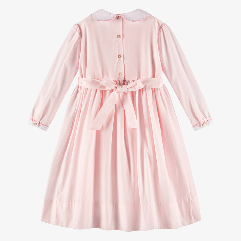 سارا لويز-Girls Pink Hand-Smocked Long Sleeve Dress  | Childrensalon Outlet