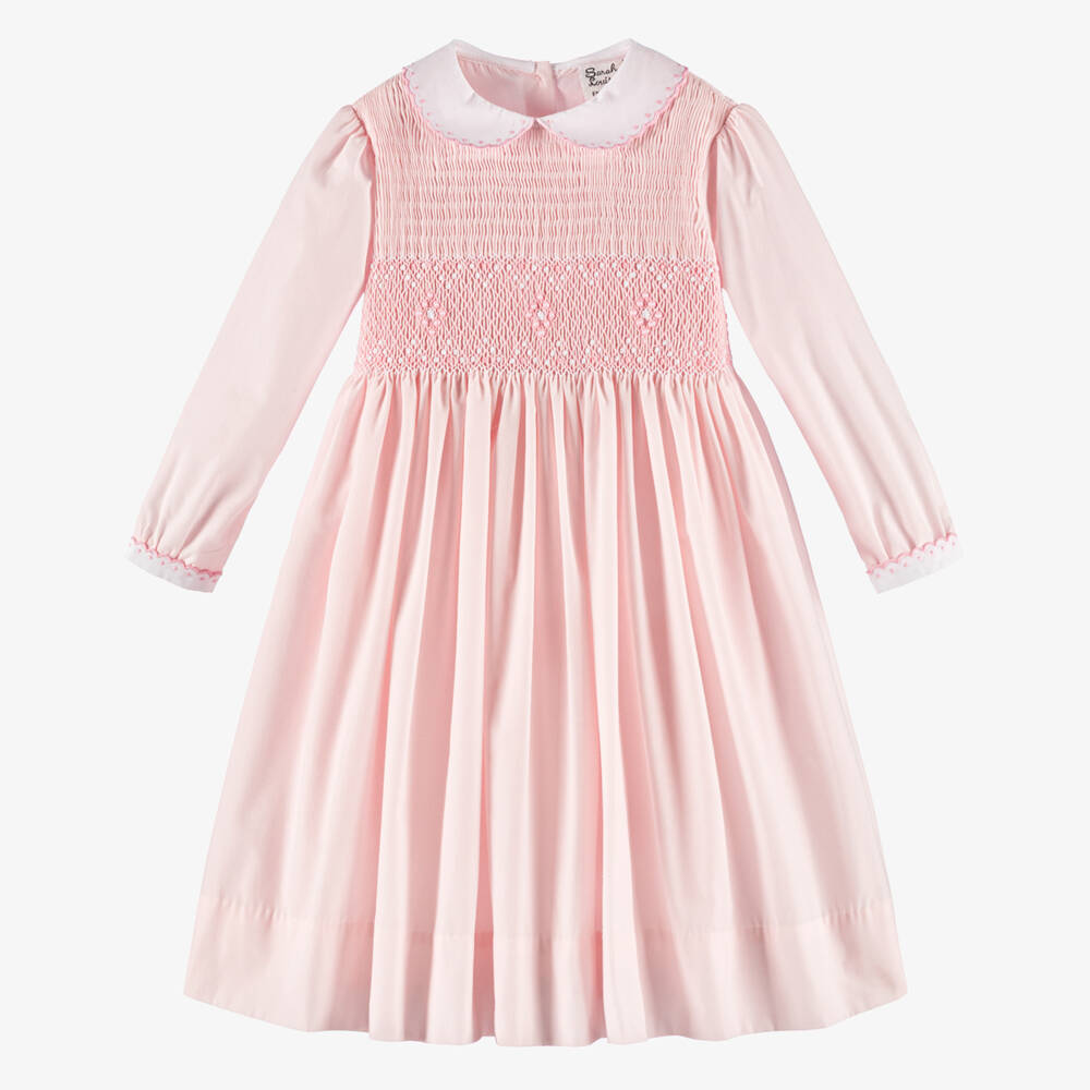 Sarah Louise-Girls Pink Hand-Smocked Long Sleeve Dress  | Childrensalon Outlet