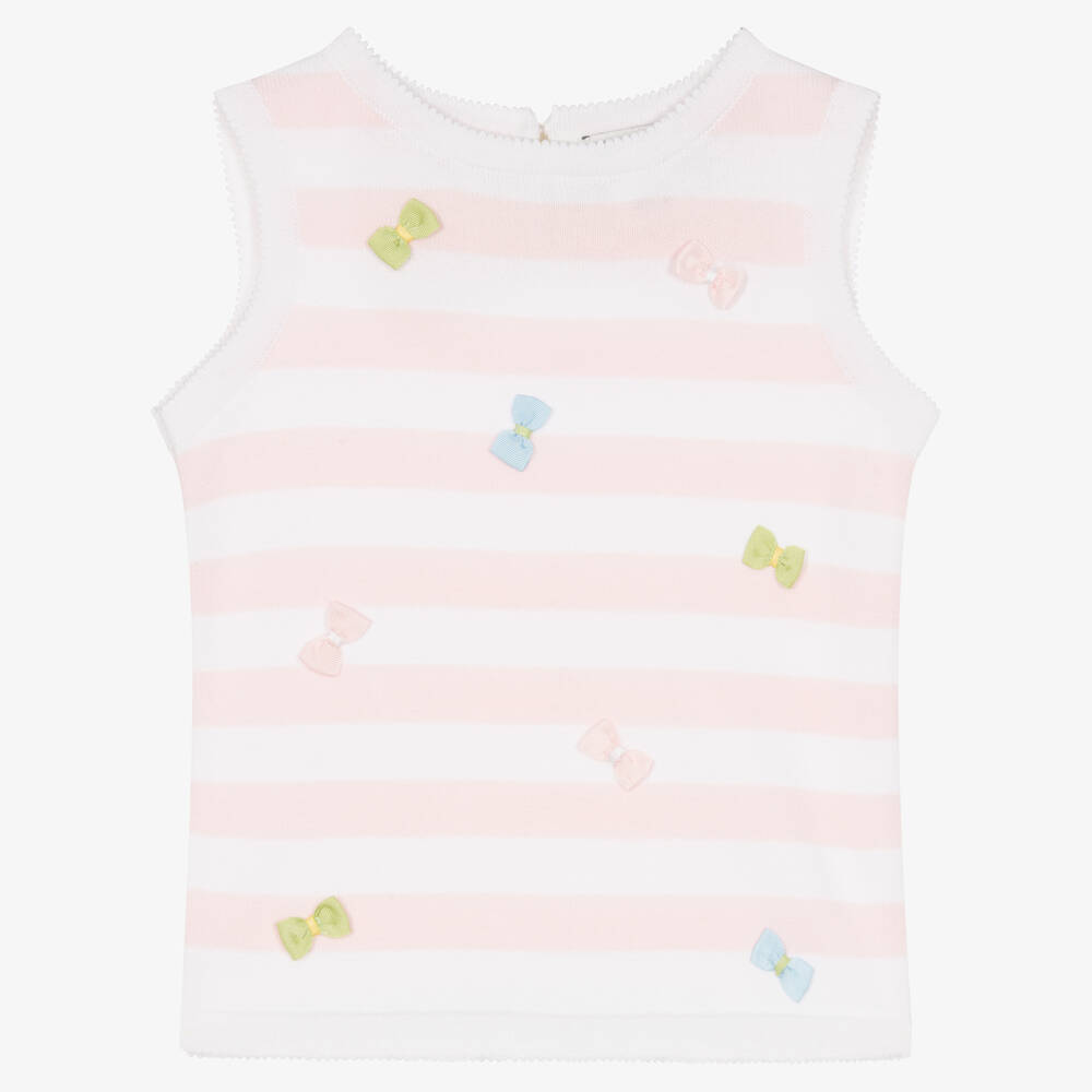 Sarah Louise - Girls Pink Stripe Cotton Slipover | Childrensalon