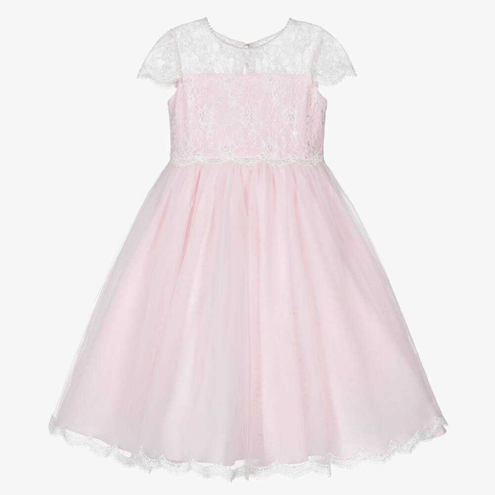 Sarah Louise - Girls Pink Tulle & Lace Dress | Childrensalon