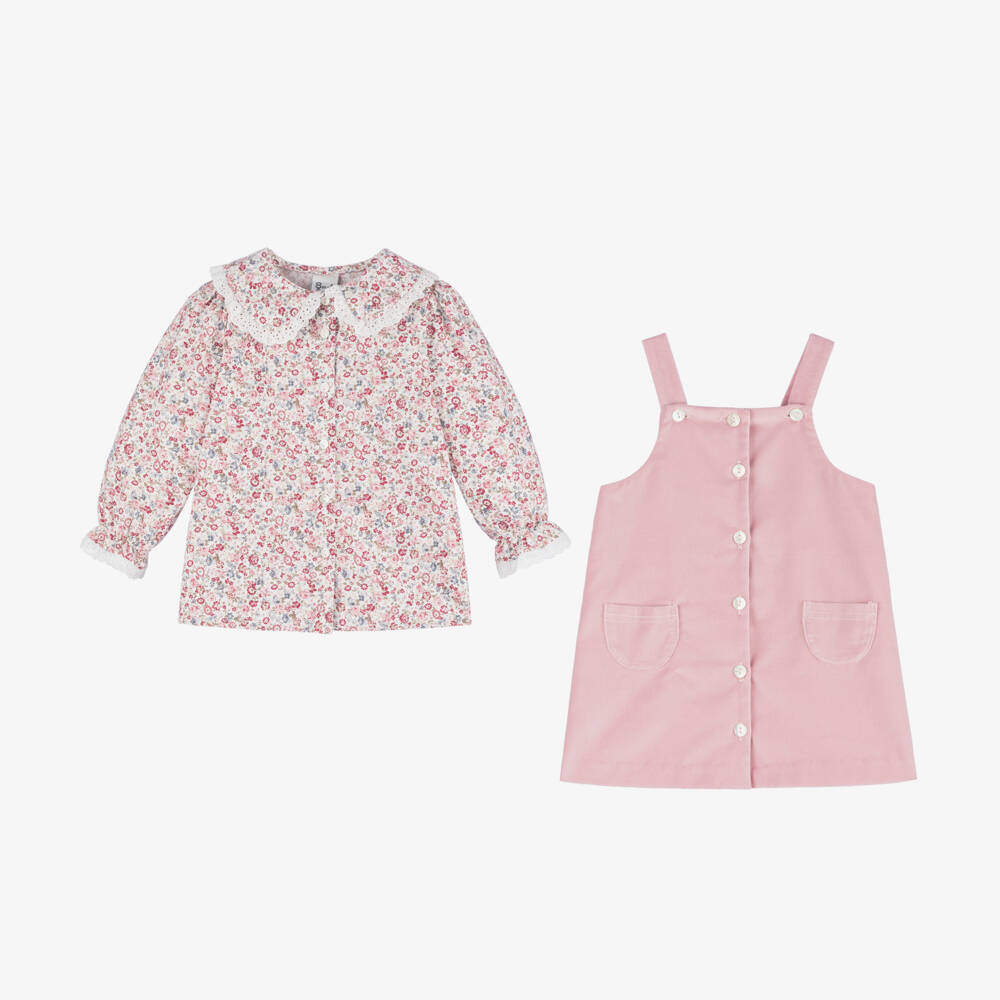 Sarah Louise-Girls Pink Velvet Pinafore Set | Childrensalon Outlet