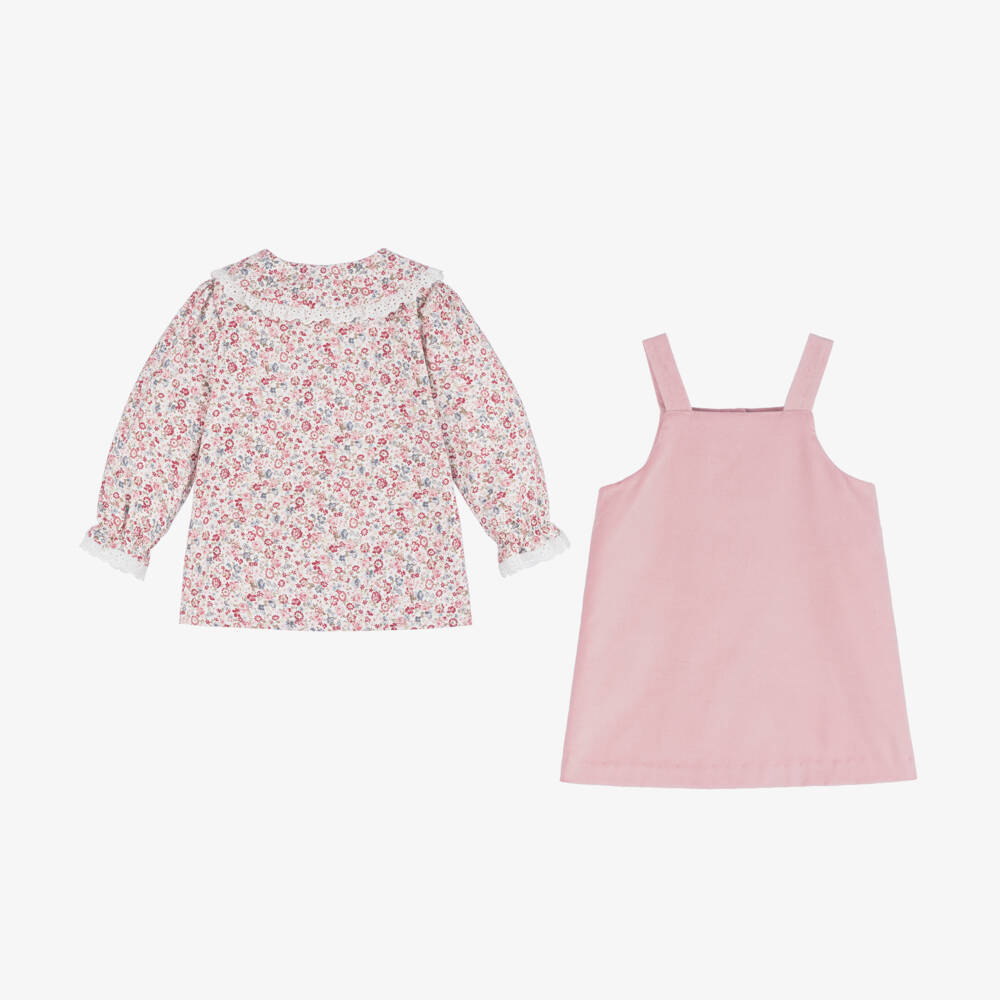 Sarah Louise-Girls Pink Velvet Pinafore Set | Childrensalon Outlet