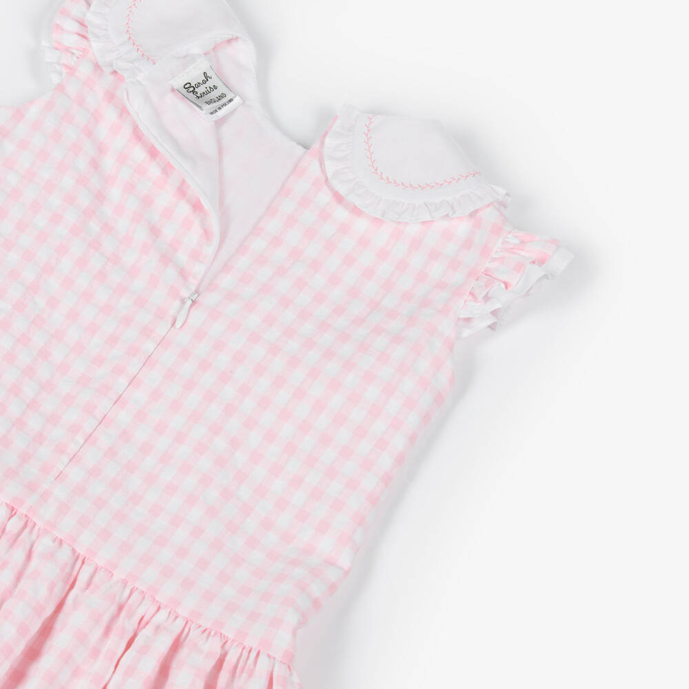 سارا لويز-Girls Pink & White Cotton Gingham Dress | Childrensalon Outlet