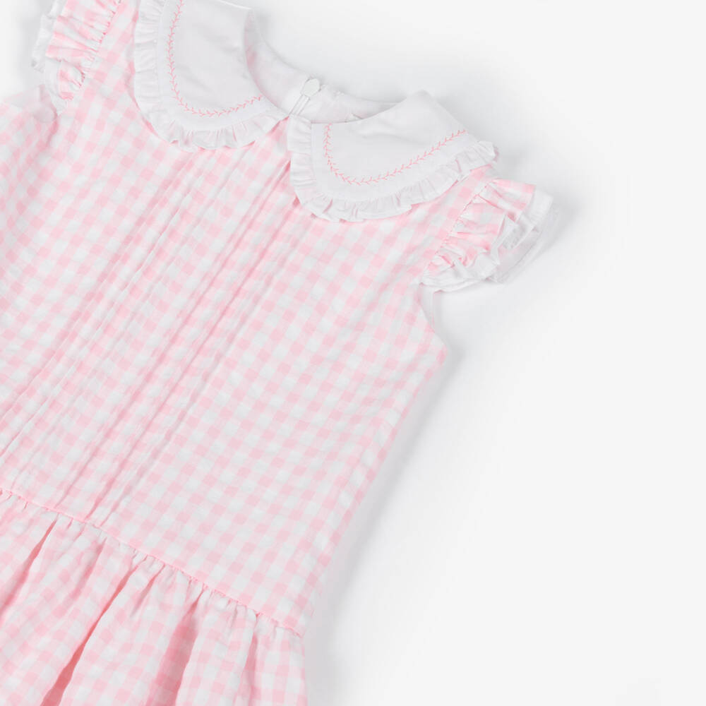سارا لويز-Girls Pink & White Cotton Gingham Dress | Childrensalon Outlet