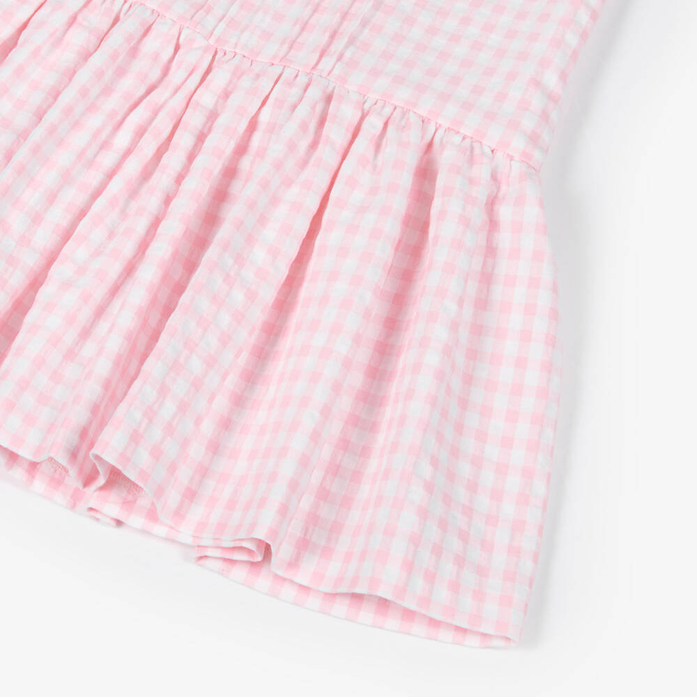سارا لويز-Girls Pink & White Cotton Gingham Dress | Childrensalon Outlet