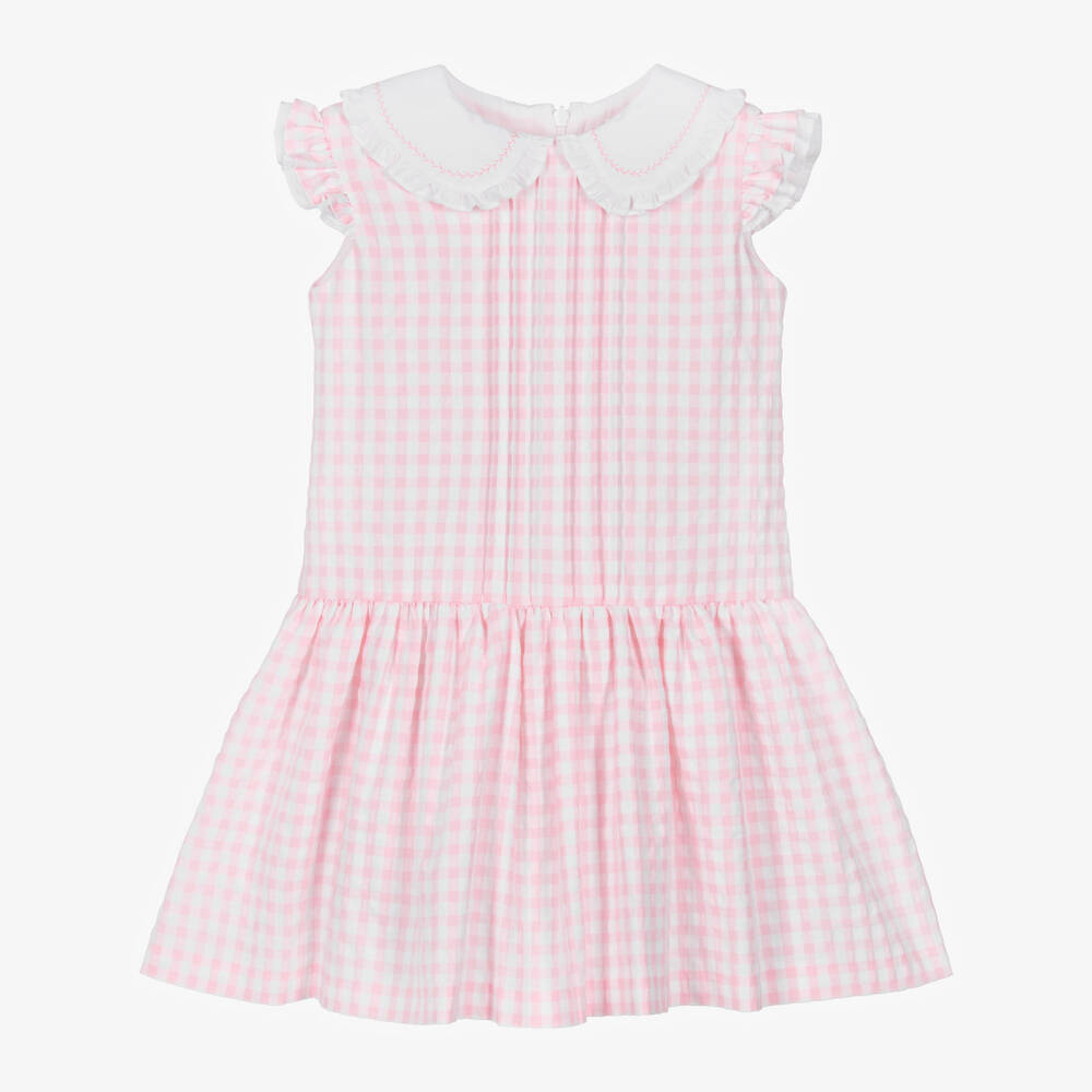 Sarah Louise-Girls Pink & White Cotton Gingham Dress | Childrensalon Outlet