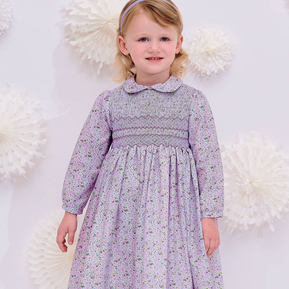 Sarah Louise - Girls Purple Smocked Dress | Childrensalon Outlet