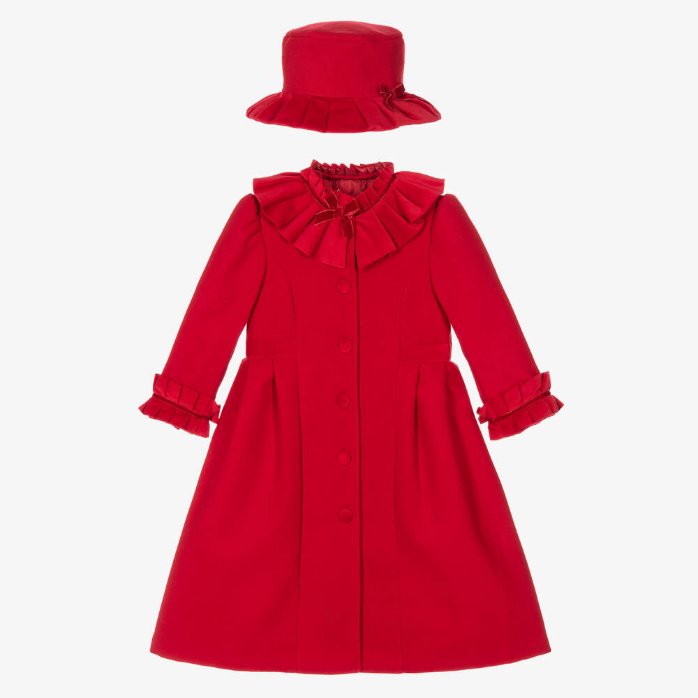 Sarah Louise - Girls Red Coat & Hat Set | Childrensalon