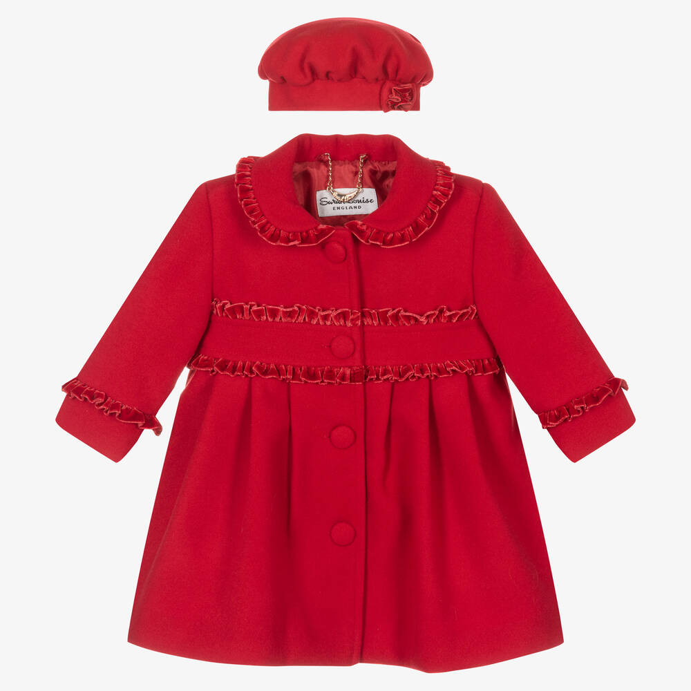 Sarah Louise - Girls Red Coat & Hat Set | Childrensalon