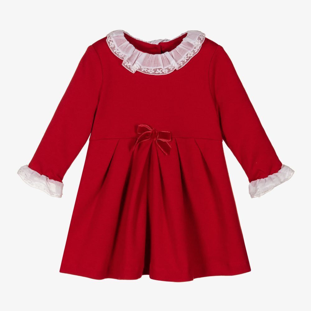 Sarah Louise - Girls Red Cotton Jersey Dress | Childrensalon