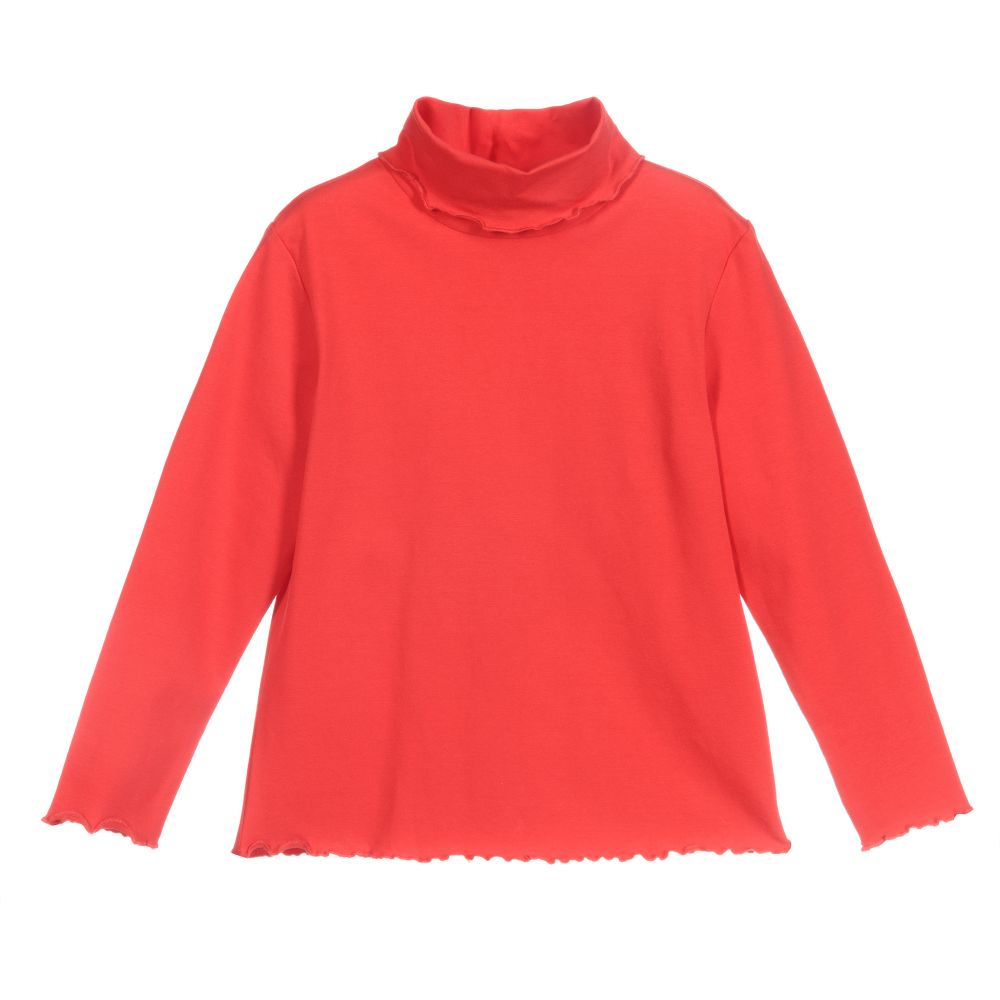 Sarah Louise - Girls Red Cotton Roll Neck Top | Childrensalon