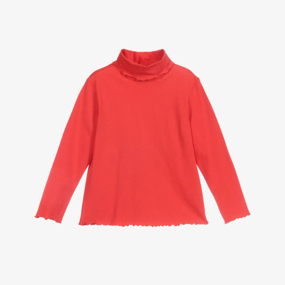 Sarah Louise-Girls Red Cotton Roll Neck Top | Childrensalon Outlet