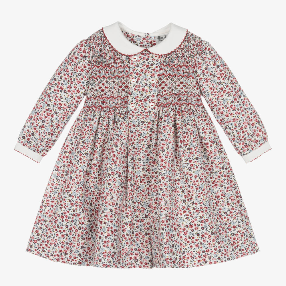 Sarah Louise-Girls Red Floral Hand-Smocked Dress | Childrensalon Outlet