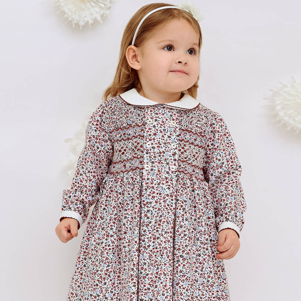 Sarah Louise-Girls Red Floral Hand-Smocked Dress | Childrensalon Outlet