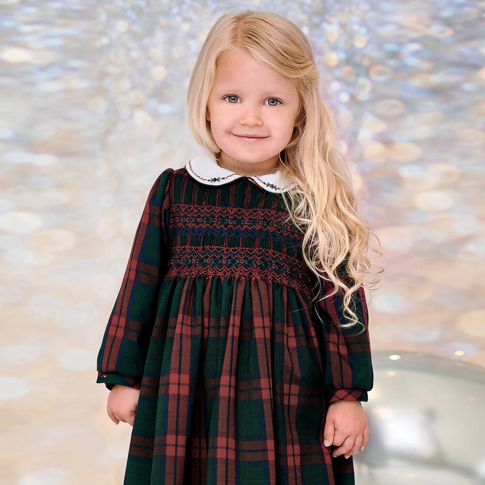 Sarah Louise Girls Red Green Tartan Check Dress Childrensalon Outlet