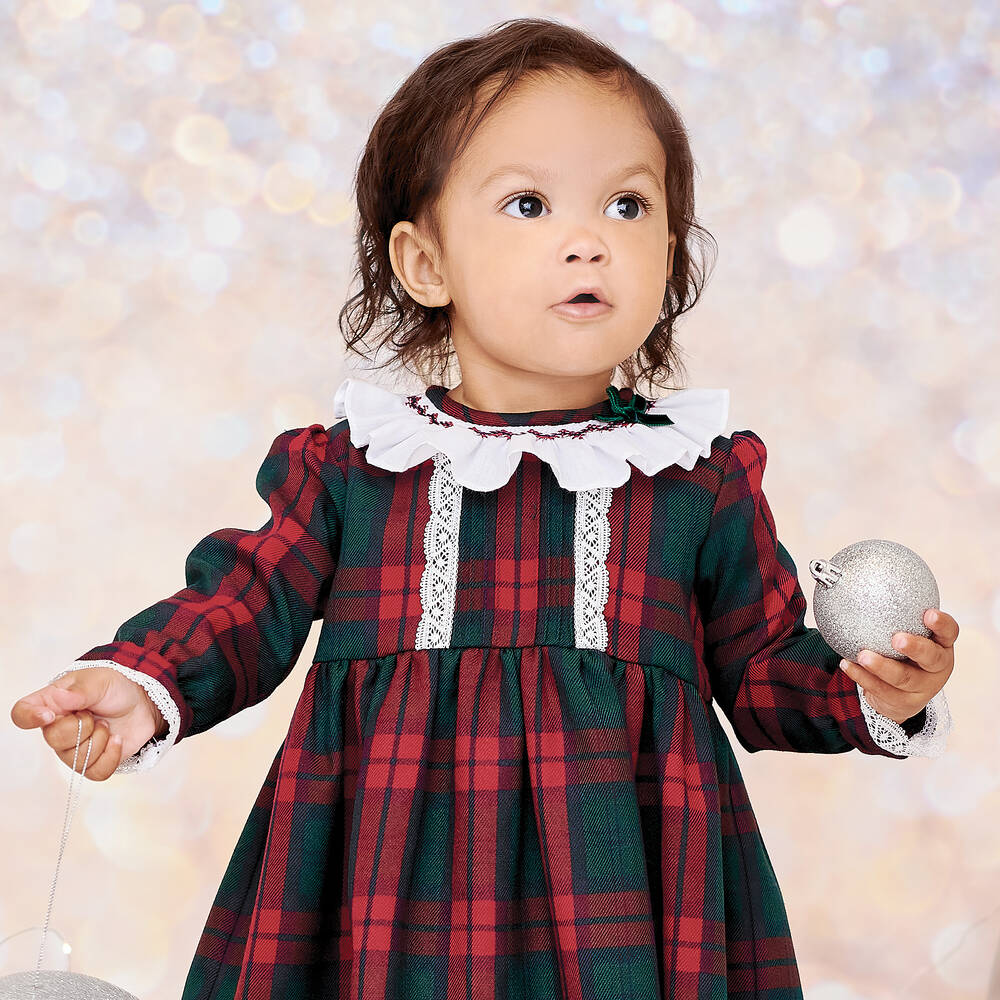 Sarah Louise Girls Red Green Tartan Dress
