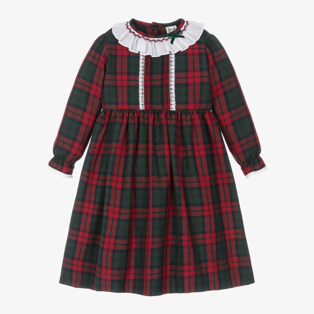 Sarah Louise - Girls Red & Green Tartan Dress | Childrensalon
