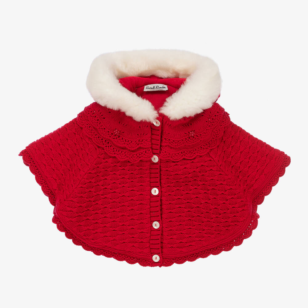 Sarah Louise - Girls Red Knitted Cape | Childrensalon