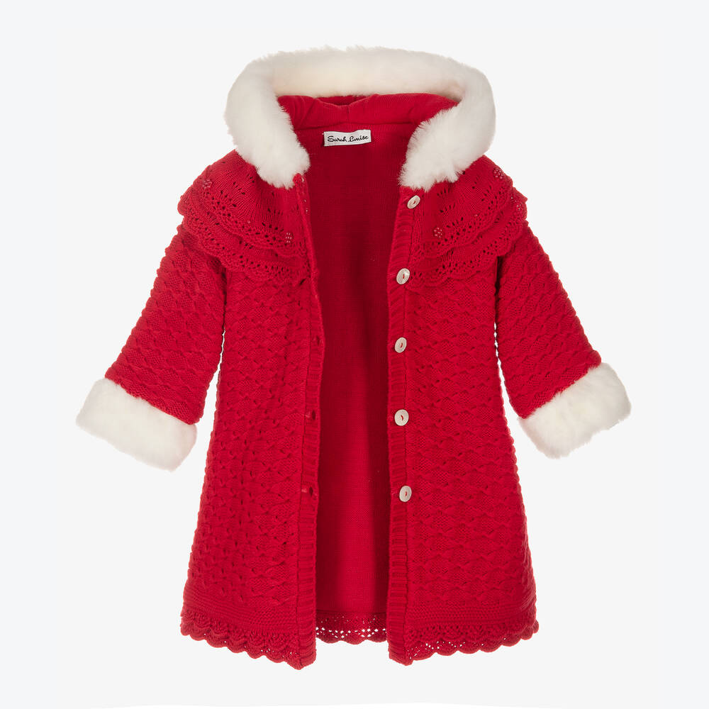 Sarah Louise Girls Red Knitted Coat Childrensalon Outlet