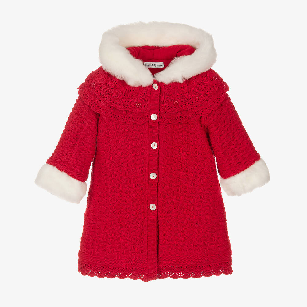 Sarah Louise - Girls Red Knitted Coat | Childrensalon