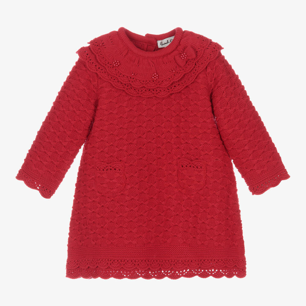 Sarah Louise - Girls Red Knitted Dress | Childrensalon
