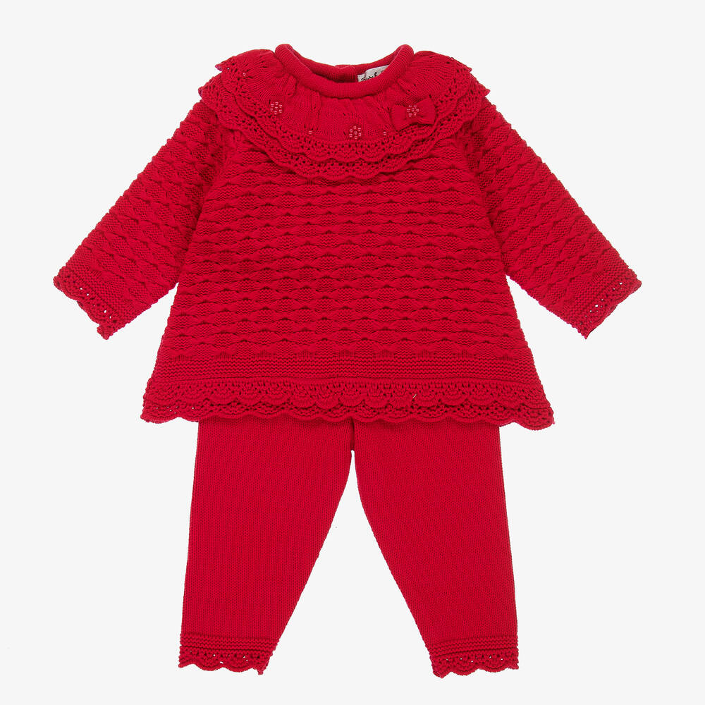 Sarah Louise - Girls Red Knitted Trouser Set | Childrensalon