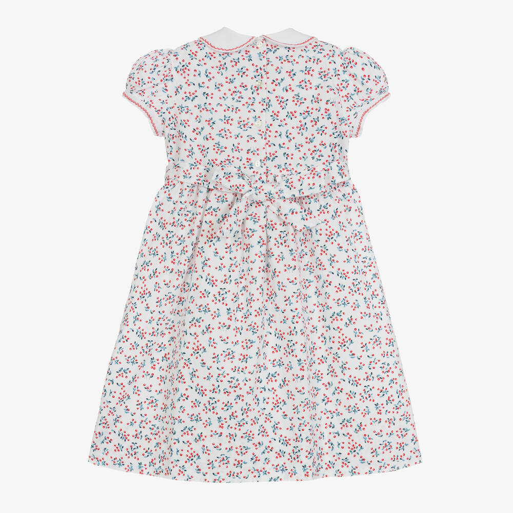 Sarah Louise-فستان مطرز سموكينغ مزيج قطن لون أحمر وأبيض | Childrensalon Outlet