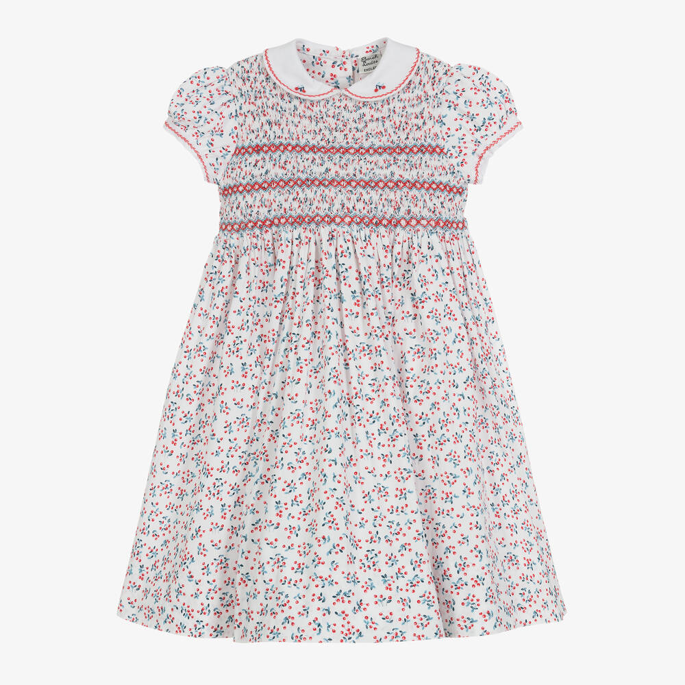 Sarah Louise - Robe rouge et blanche smockée fille | Childrensalon