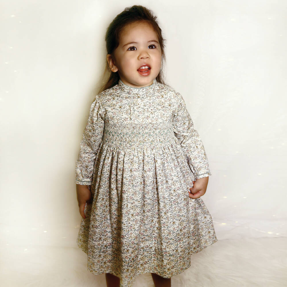Sarah Louise-Girls Sage Floral Smocked Dress | Childrensalon Outlet