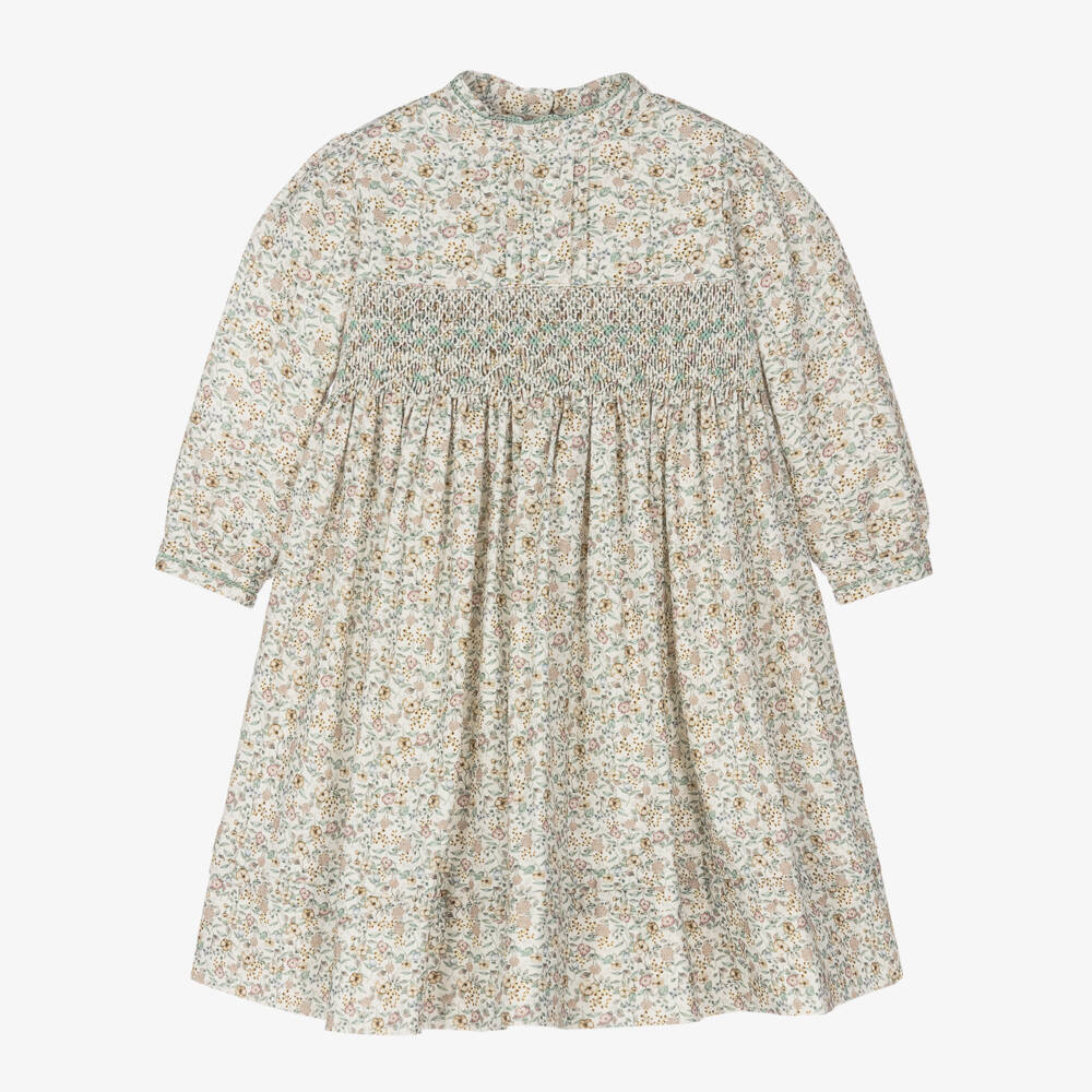 Sarah Louise-Girls Sage Floral Smocked Dress | Childrensalon Outlet