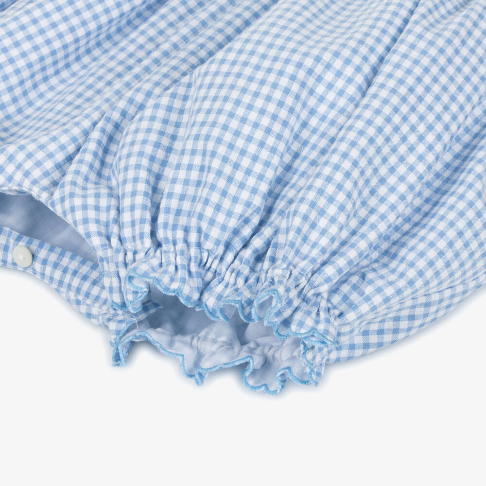 Sarah Louise-Girls Soft Blue Gingham Romper | Childrensalon Outlet