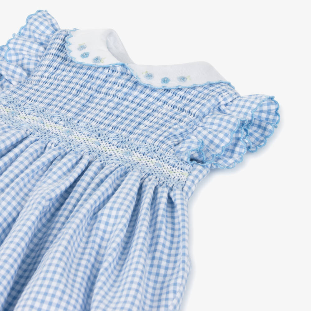 Sarah Louise-Girls Soft Blue Gingham Romper | Childrensalon Outlet